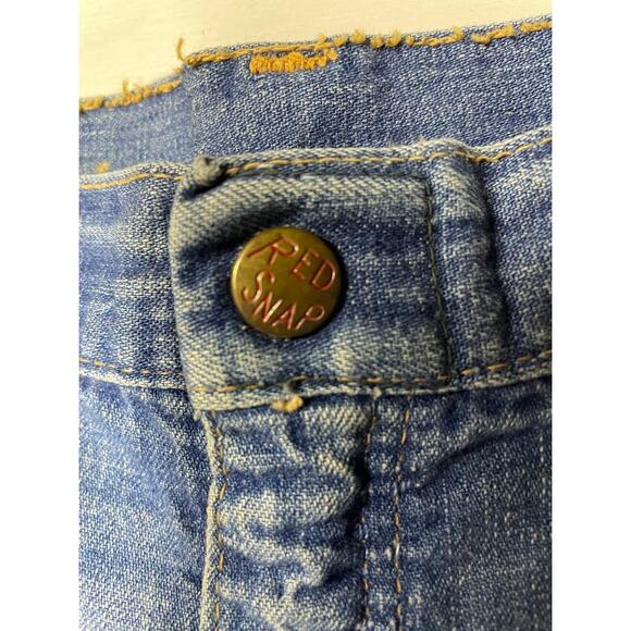Vintage Red Snap Flare Jeans 1970s High Waist Wide Leg Bell Bottom Jeans Size 6 - Picture 9 of 16